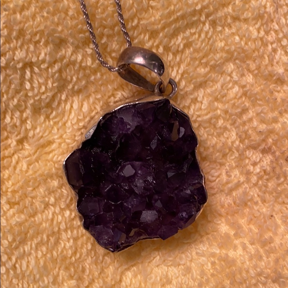 Sterling silver 20 inch amethyst stone necklace